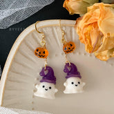 Ghost Pumpkin Halloween Earrings Dangle, Boo Pumpkin Earrings, Unique Halloween Earrings Dangle